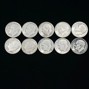 Lot of (10) total coins  Pre-1965 Roosevelt Dimes