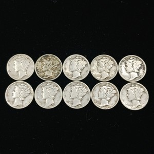 Lot of (10) coins 90% silver Winged Liberty Head Mercury dimes (19161945)