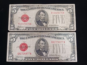 Lot of (2) currency bills (Red Seals) 1928 C & 1928 E FRN
