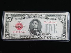 1928-B Series $5 United States Note - Legal Tender Red Seal Currency