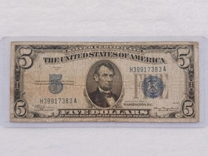 1934A Series $5 Silver Certificate - Blue Seal United States Currency Note