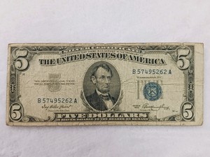 Circulated 1953 $5 Silver Certificate Blue Seal Note