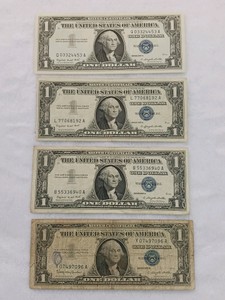 1957 Series (A & B) Silver Certificates  lot of (4) total currency bills, Blue Seal