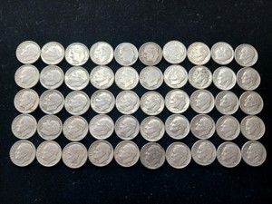 Lot of (50) 90% Silver Roosevelt Dimes (19481964)  (FULL ROLL)