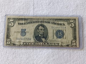 Vintage 1934 D $5 US Silver Certificate - Blue Seal