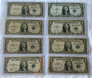 Lot of (8) Vintage $1 Blue Seal Silver Certificates 1935C