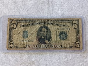 Series 1934D $5 Silver Certificate - Blue Seal United States Banknote