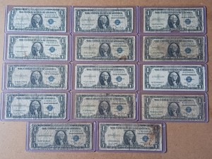 Lot of (14) Total United States $1 Silver Certificates - Blue Seals (Circulated)