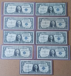 Lot of (8) Total United States $1 Silver Certificates - Blue Seals (Includes Low Serial)