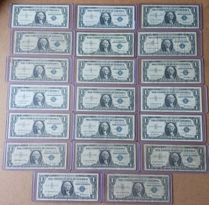 Lot of (17) Total United States $1 Silver Certificates - Blue Seals (Circulated)