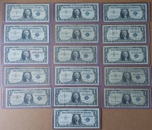 Lot of (16) Total United States $1 Silver Certificates - Blue Seals (Circulated)