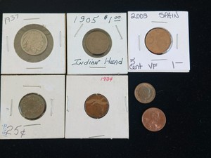 7-Piece Vintage US & Foreign Coin Lot - Buffalo Nickel, Indian Head Cents & More