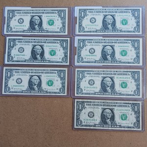 Collection of (7) Vintage $1 Federal Reserve Notes - Repeater, Radar & Trinary Fancy Serials