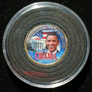 Custom-colorized, 24K gold-plated U.S. coin commemorating the 44th President of the United States, Barack Obama