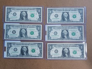Collection of (6) $1 Federal Reserve Notes - Low Serials & Star Note Varieties