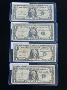 Lot of (4) Vintage $1 One Dollar Bills - Blue Seal Silver Certificates - Mixed Series