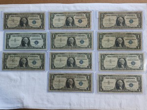 Lot of (11) Vintage $1 One Dollar Bills - Blue Seal Silver Certificates - Series 1957