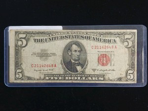 Vintage Series 1953 B $5 Five Dollar Bill - Red Seal United States Note