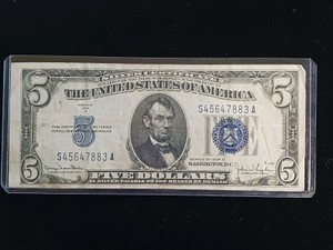 Series 1934 D $5 Silver Certificate (distinct blue Treasury seal)
