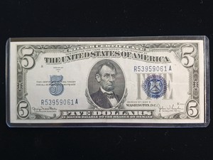 Vintage Series 1934 D $5 Five Dollar Silver Certificate - Blue Seal