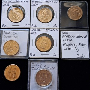 Presidential $1 Coin Lot (3) 2008 Jackson BU, 2011 Johnson Error, 2007 Monroe & More
