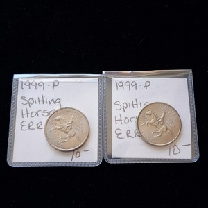 Lot of (2) 1999-P Delaware State Quarters featuring the famous Spitting Horse die crack error