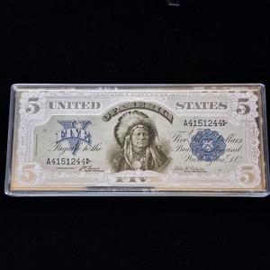 4 oz .999 Fine Silver Bar - 1899 $5 Indian Chief Silver Certificate Replica