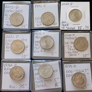 Lot of (9) Assorted Washington Quarter Errors  Varieties - 1979 to 2021 (DDO, RPM, Die Cracks)