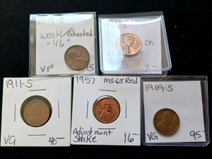 High-Value Key & Semi-Key Date Lincoln Wheat Cent Collection (5 Coins) - 1909-S, 1911-S, & Error Varieties