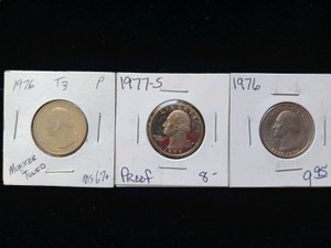 Lot of (3) Vintage Washington Quarters  1977-S Proof & (2) 17761976 Bicentennial Quarters (Clad  Philadelphia Mint)