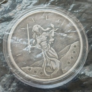 2022 Gibraltar Lady Justice 1 oz Silver Antiqued Coin, struck by the Scottsdale Mint