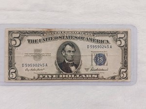 Nice Series 1953-A $5 United States Silver Certificate - Blue Seal Lincoln Note
