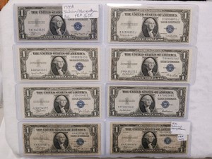 Lot of (8) Vintage Series 1935  $1 Silver Certificates - Blue Seal US Currency Group