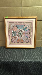 Navajo sandpainting, likely depicting Whirling Logs or a similar healing scene