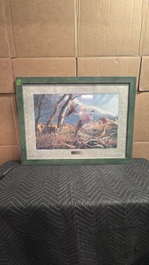 This matted and framed The Front pheasant print by artist James Meger features a distinctive green wooden frame. 4582500