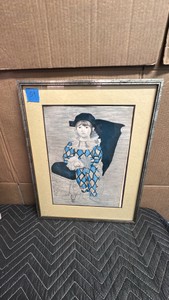 Framed limited-edition offset lithograph reproduction of Pablo Picassos 1924 painting Paulo as Harlequin