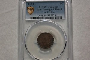 1864 L ON RIBBON INDIAN HEAD PENNY.   RARE.  NO RESERVE