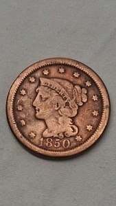 1850 UNITED STATES BRAIDED HAIR LARGE CENT.