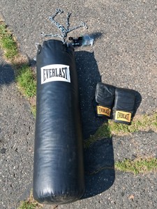 Like New Everlast Punching Bag With Hardware and New Gloves