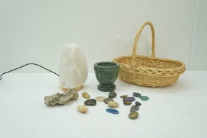 Salt Lamp, Cut Stones, Green Marble Mortar