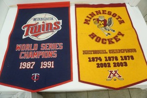 Minnesota Embroidered Felt Banners. Twins Baseball & Gopher Hockey