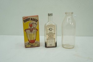 Vintage Donut Maker, Watkins Vanilla Extract Bottle, Vintage Glass Milk Jar