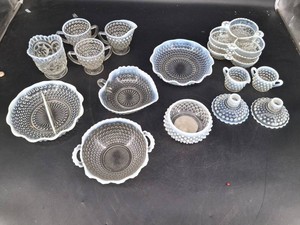 Vintage Hobnail Milk Glass Tableware Mixed Lot