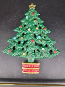 Painted Metal Christmas Tree Wall Decor With Ornaments