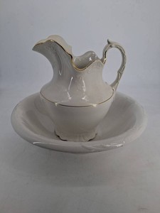 Antique D.E. McNicol Wash Basin & Pitcher Set Gold Trim