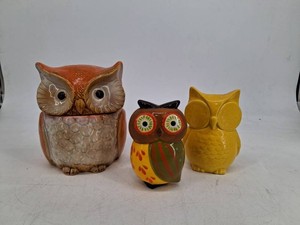 Ceramic Owl Figurines & Containers - 3-Piece Mixed Lot