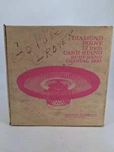 Vintage Indiana Glass Ruby Band Crystal Cake Stand 1430