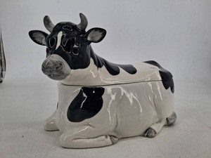 Vintage Otagiri Cow Ceramic Covered Dish Hand Crafted Japan