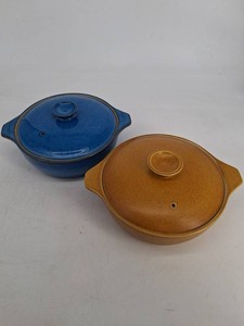 Vintage Hornsea Pottery Lidded Casserole Dishes Blue & Brown (Lot of 2)
