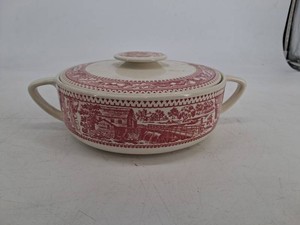 Red Transferware Lidded Casserole Dish